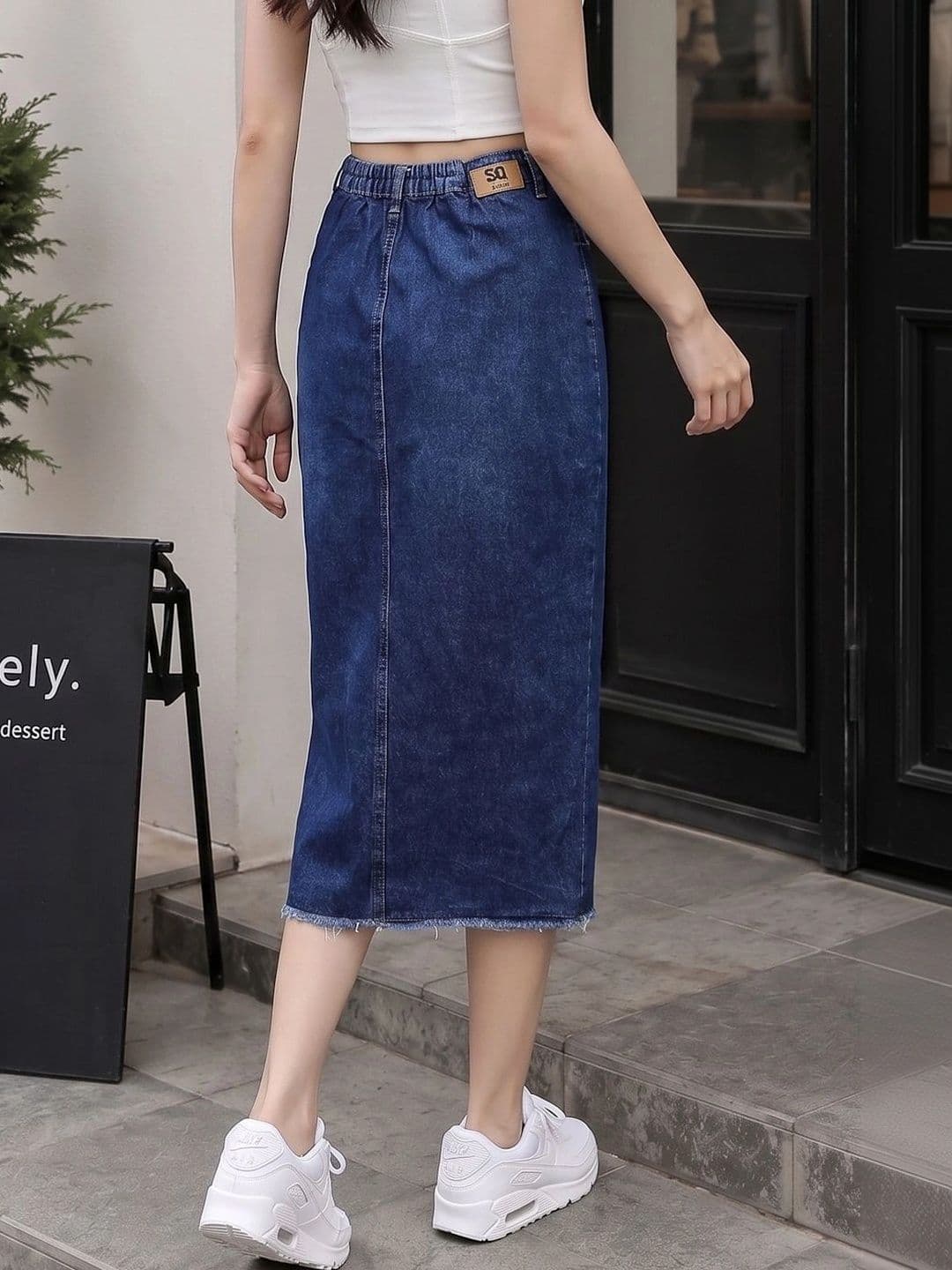 Style Quotient Women Cotton Front Slit Midi Straight Skirt thumbnail 3