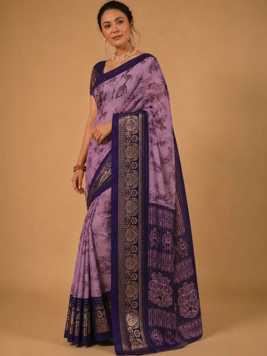 RegalDrapes Floral Zari Pure Georgette Saree thumbnail 3