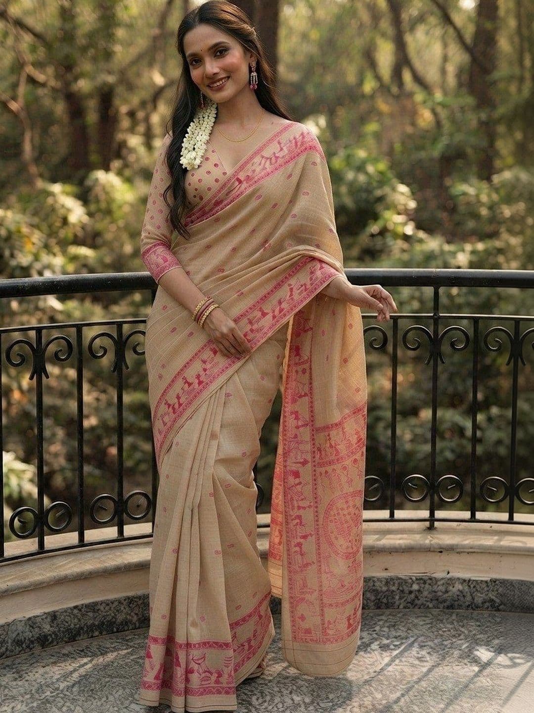 VIMALNATH SYNTHETICS Warli Chanderi Saree - view 1