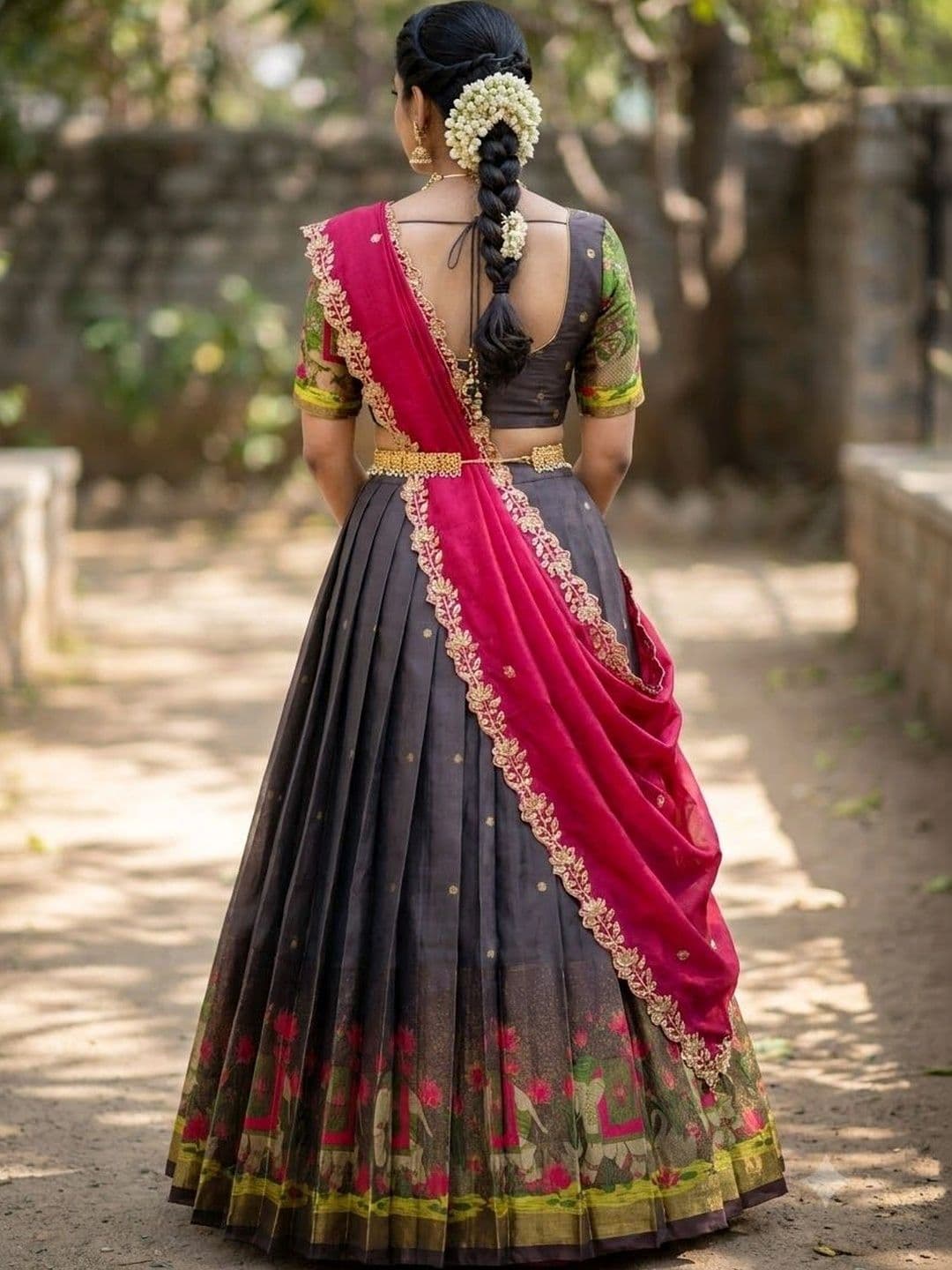 Pink Bindi Embroidered Semi-Stitched Lehenga & Unstitched Blouse With Dupatta thumbnail 5