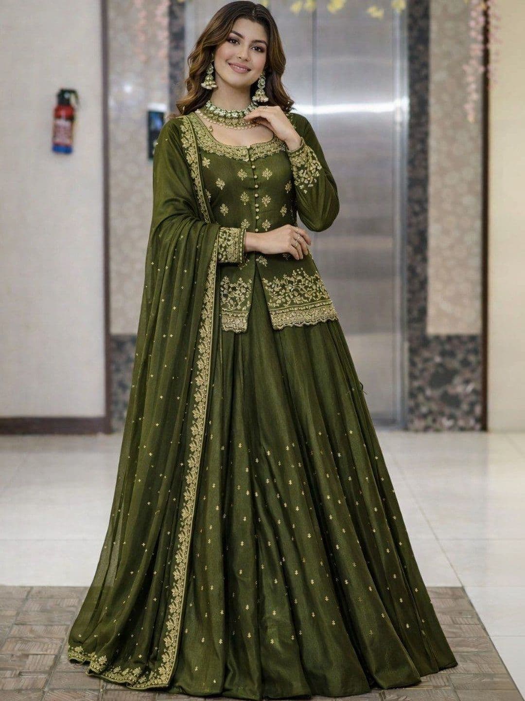 BLUSH STREET Embroidered Semi-Stitched Lehenga & Blouse With Dupatta thumbnail 5