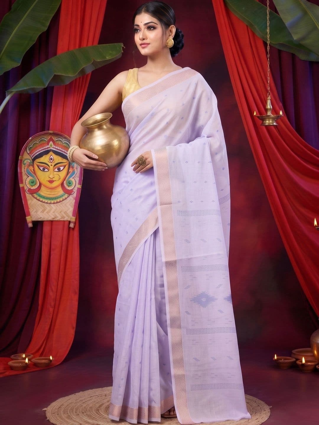 GitAsit Woven Design Sequinned Pure Cotton Handloom Taant Saree thumbnail 4