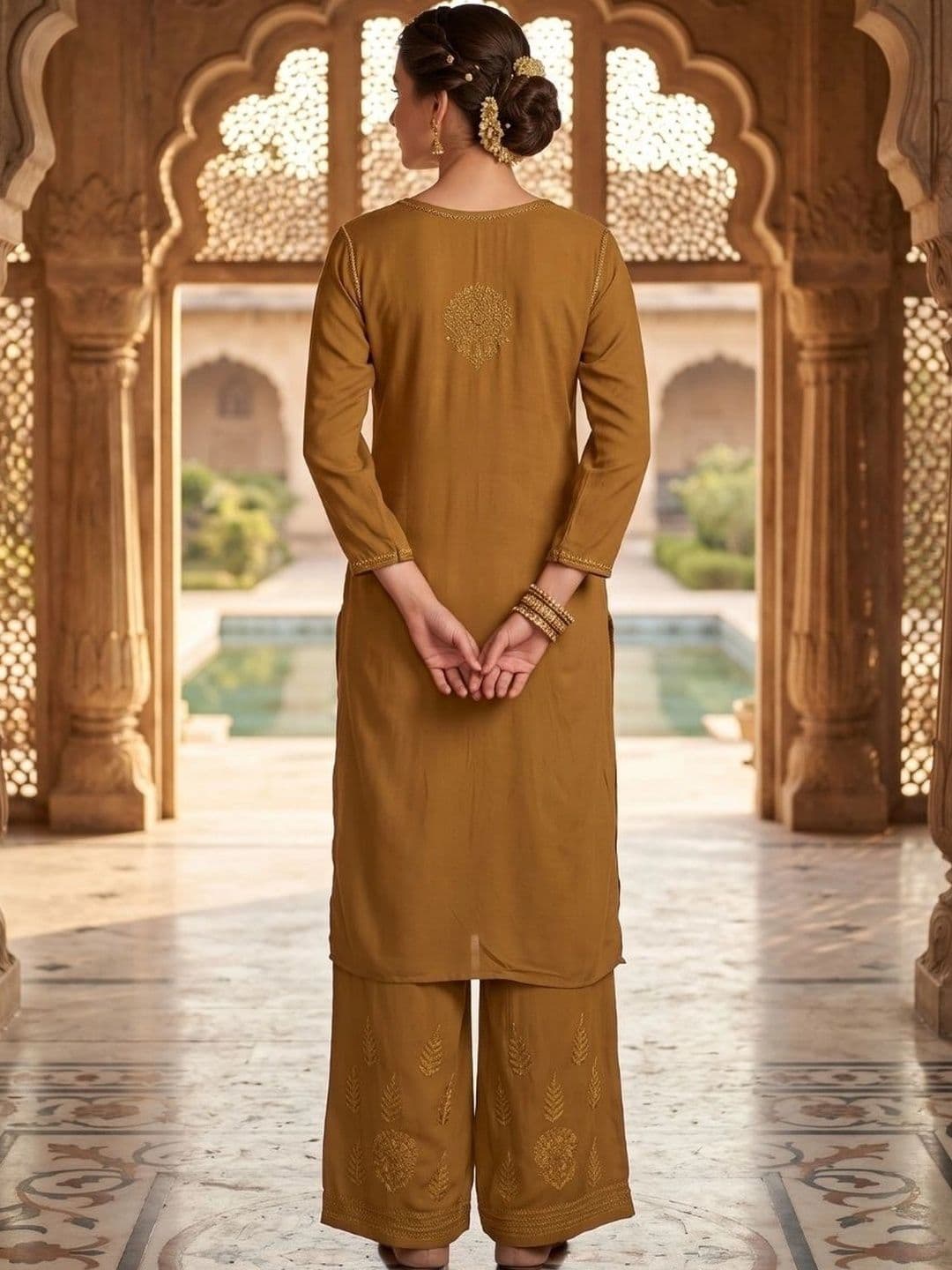 Fashion Chikan Art Women Ethnic Motifs Embroidered Regular Thread Work Kurta with Palazzos thumbnail 2