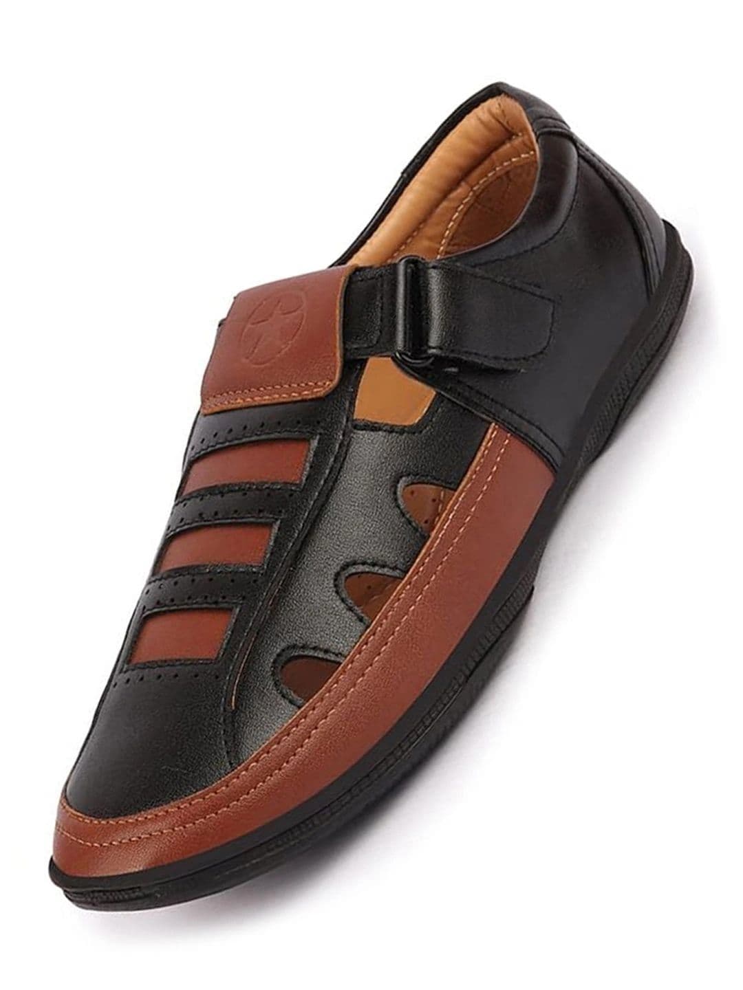 FAUSTO Men Black & Brown PU Comfort Sandals - view 1