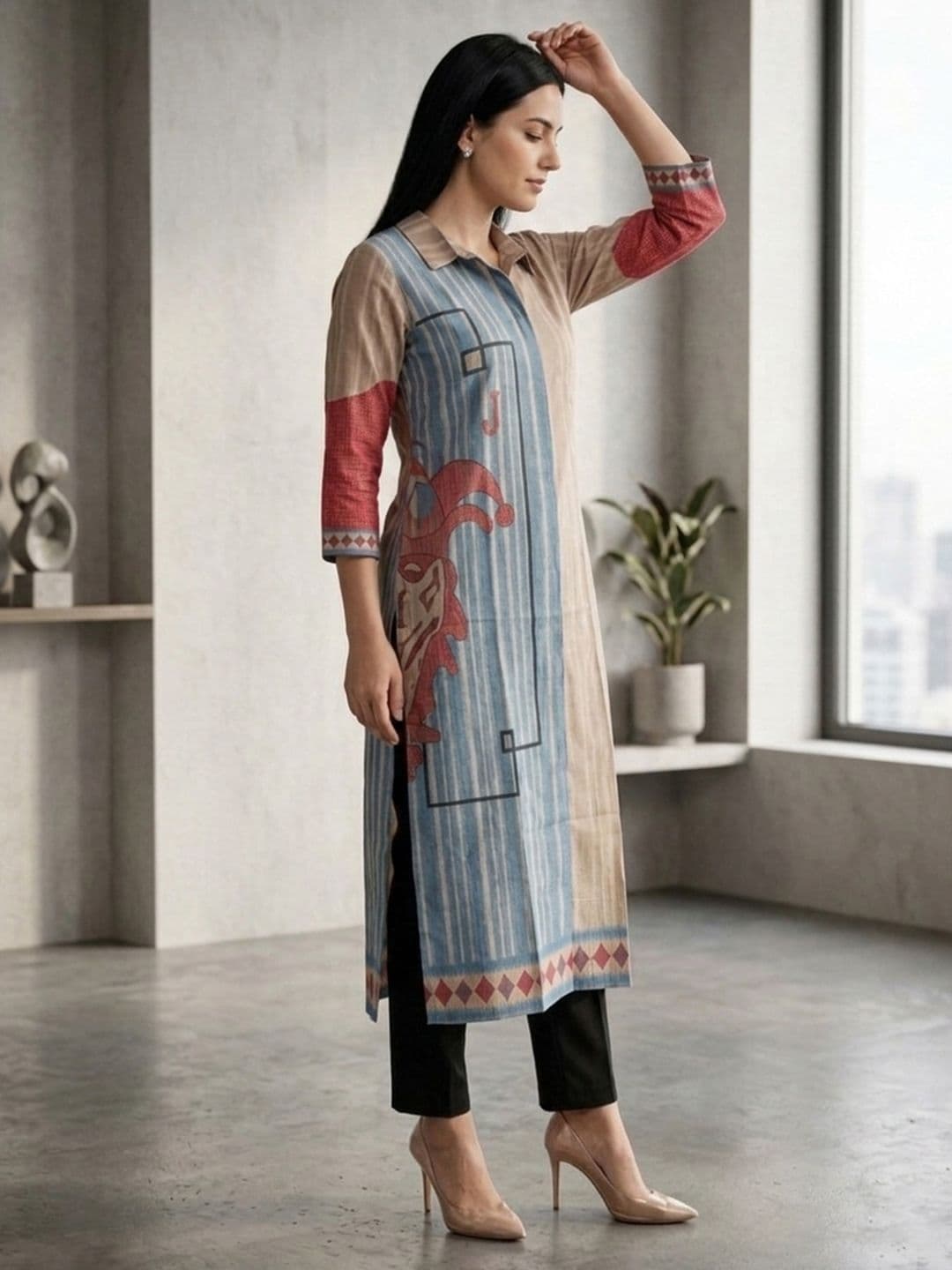 Varanga Women Quirky Printed Chanderi Silk Kurta thumbnail 7