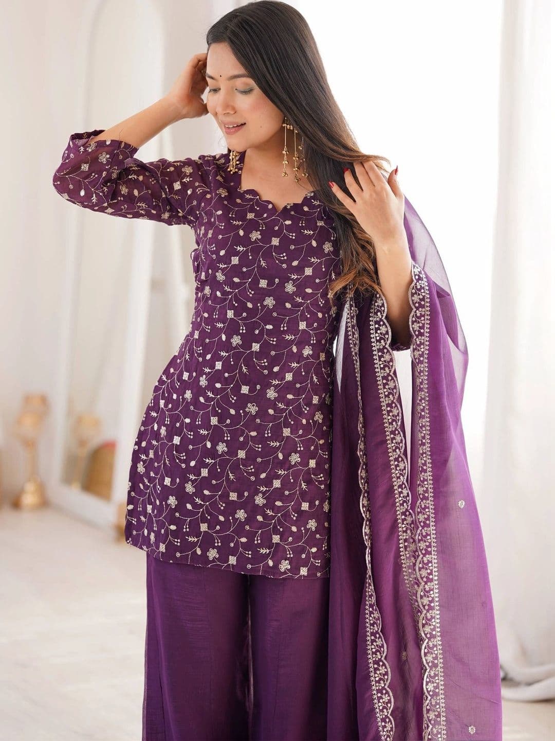 VASTRABELLA Women Ethnic Motifs Embroidered Regular Thread Work Kurta with Palazzos & With Dupatta thumbnail 6