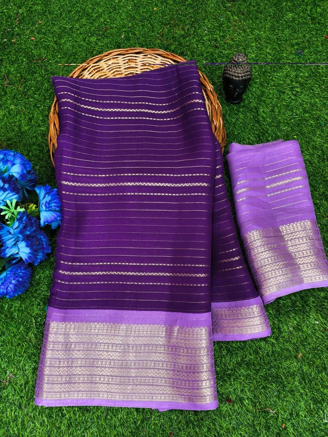 Owee Striped Zari Silk Blend Designer Saree thumbnail 2