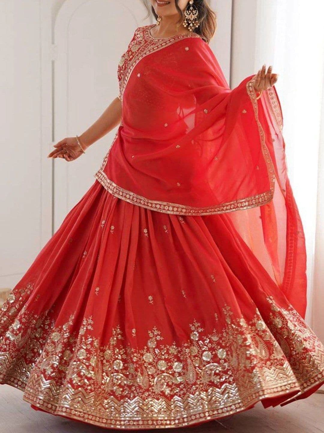 BLUSH STREET Embroidered Semi-Stitched Lehenga & Blouse With Dupatta thumbnail 4