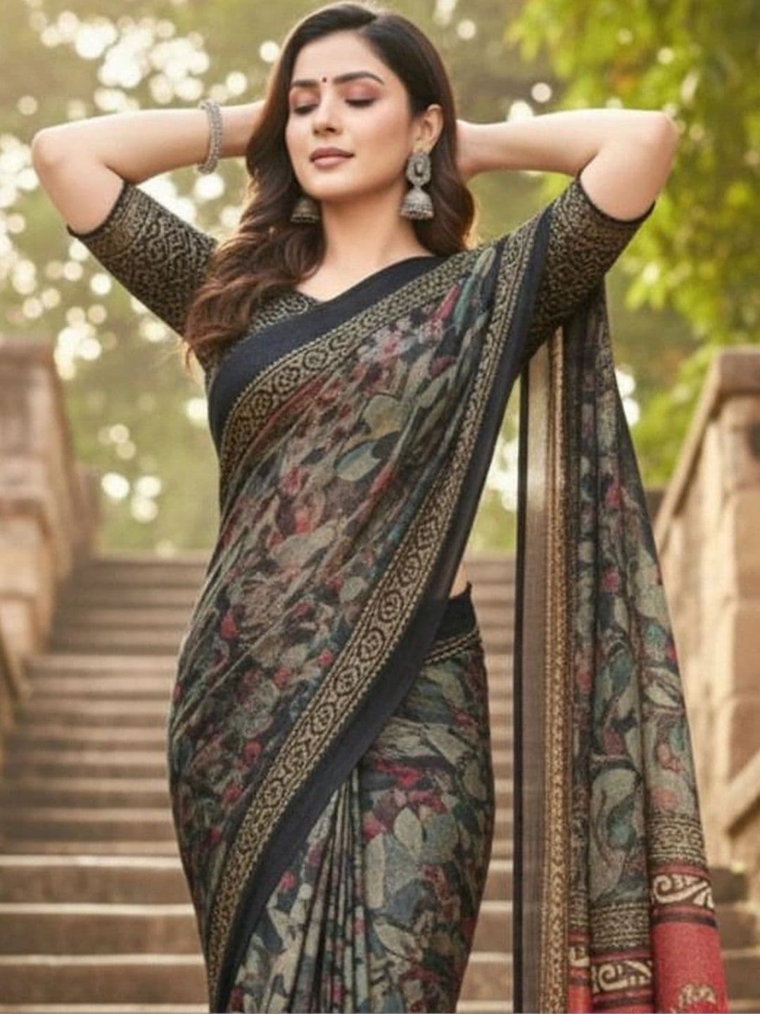 Owee Floral Pure Chiffon Designer Saree - view 1