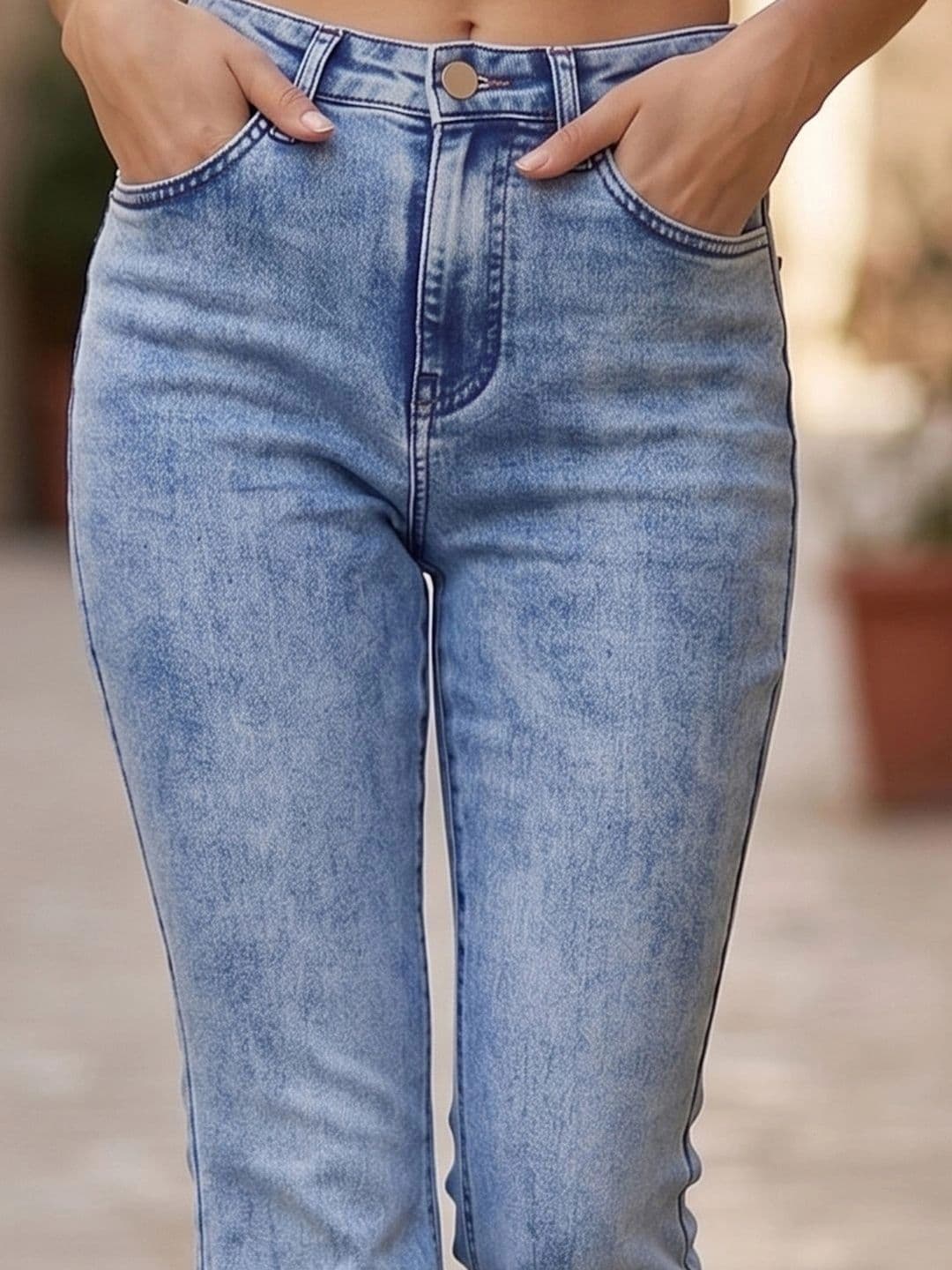Style Quotient Women Classic High-Rise Light Fade Cuffed Hem Stretchable Jeans thumbnail 4