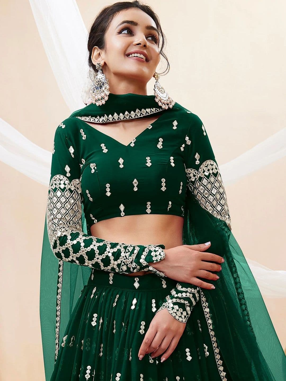 Zeel Clothing Embellished Mirror Work Semi-Stitched Lehenga & Unstitched Blouse With Dupatta thumbnail 7