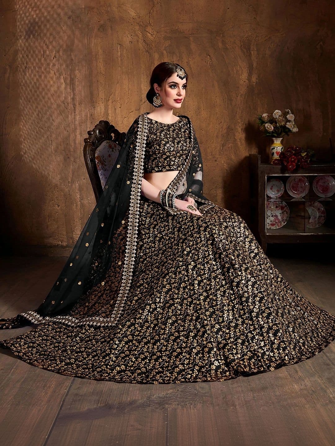 ETHNIC PLUS Embellished Sequinned Semi-Stitched Lehenga & Unstitched Blouse With Dupatta thumbnail 4