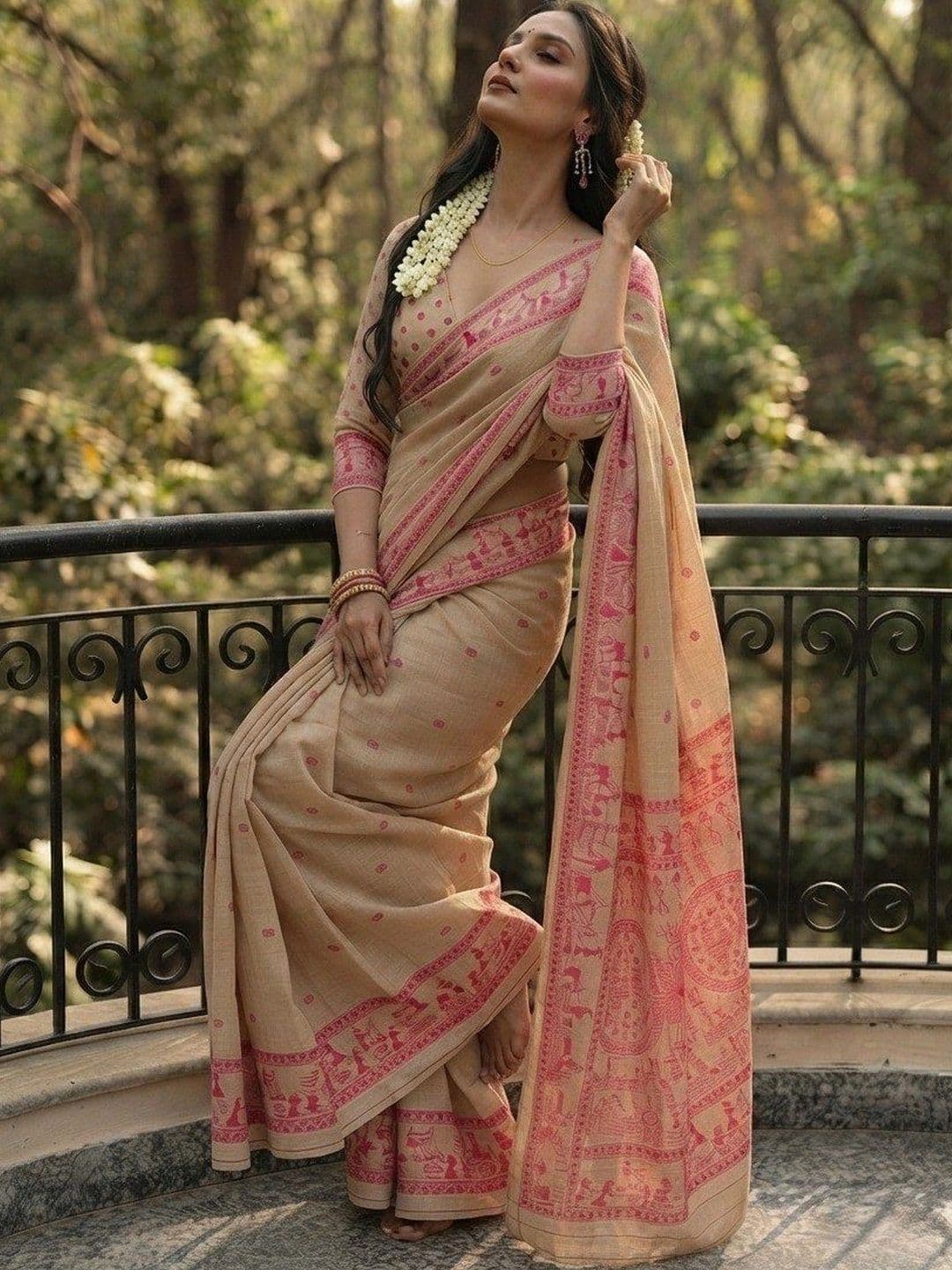 VIMALNATH SYNTHETICS Warli Chanderi Saree thumbnail 5
