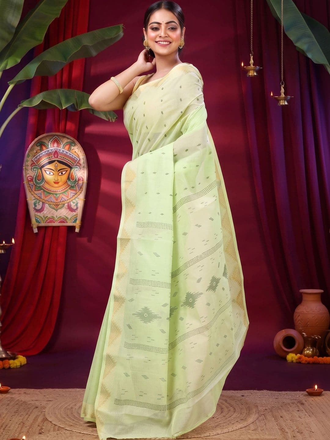 GitAsit Woven Design Zari Pure Cotton Handloom Taant Saree thumbnail 2