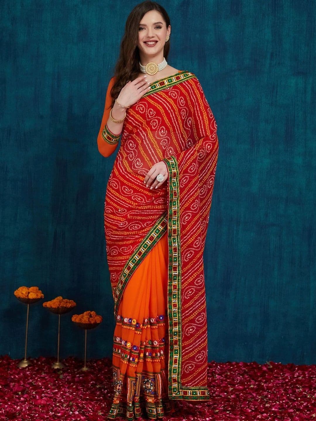 Sangria Bandhani Embroidered Pure Georgette Half and Half Bandhani Saree thumbnail 4