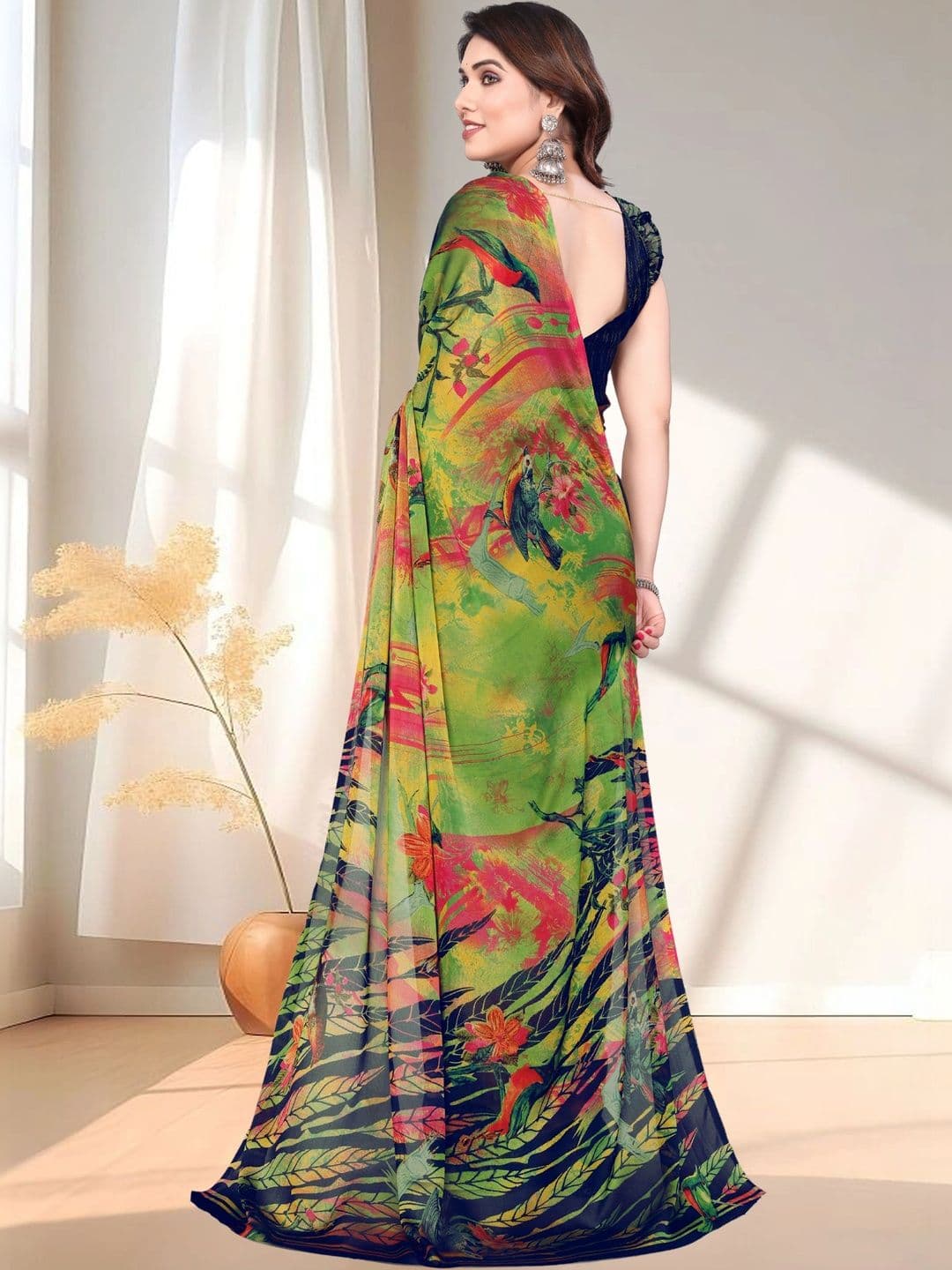 Owee Pure Chiffon Fusion Saree thumbnail 3
