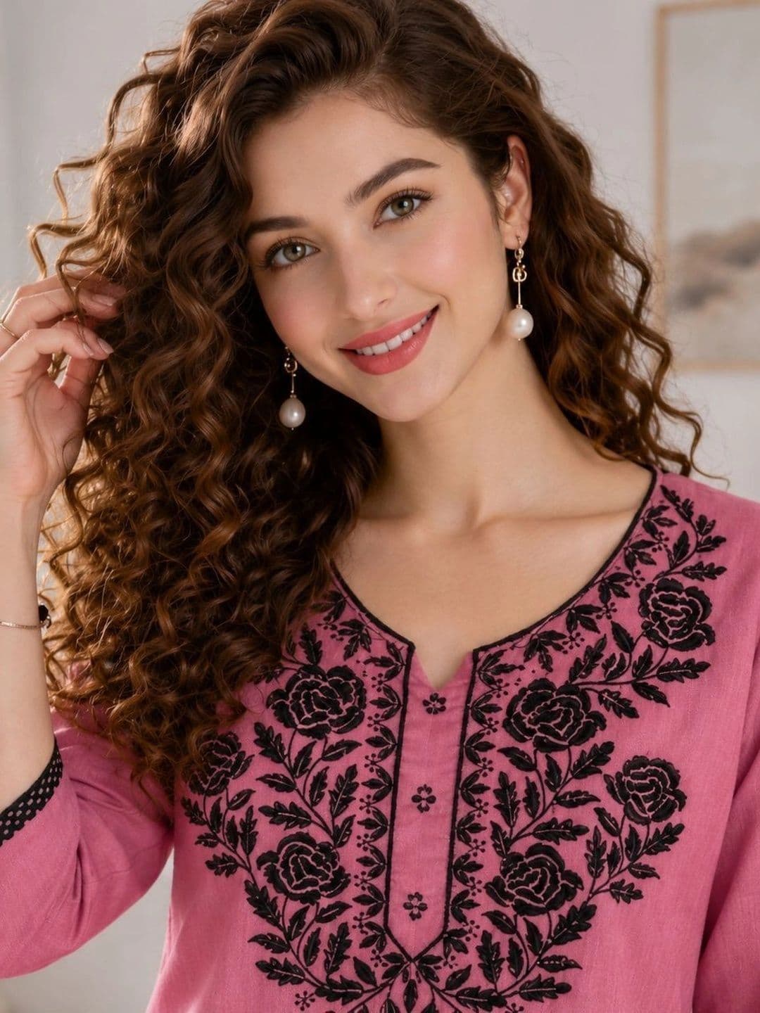 TWARELL Women Floral Embroidered Thread Work Kurta thumbnail 4