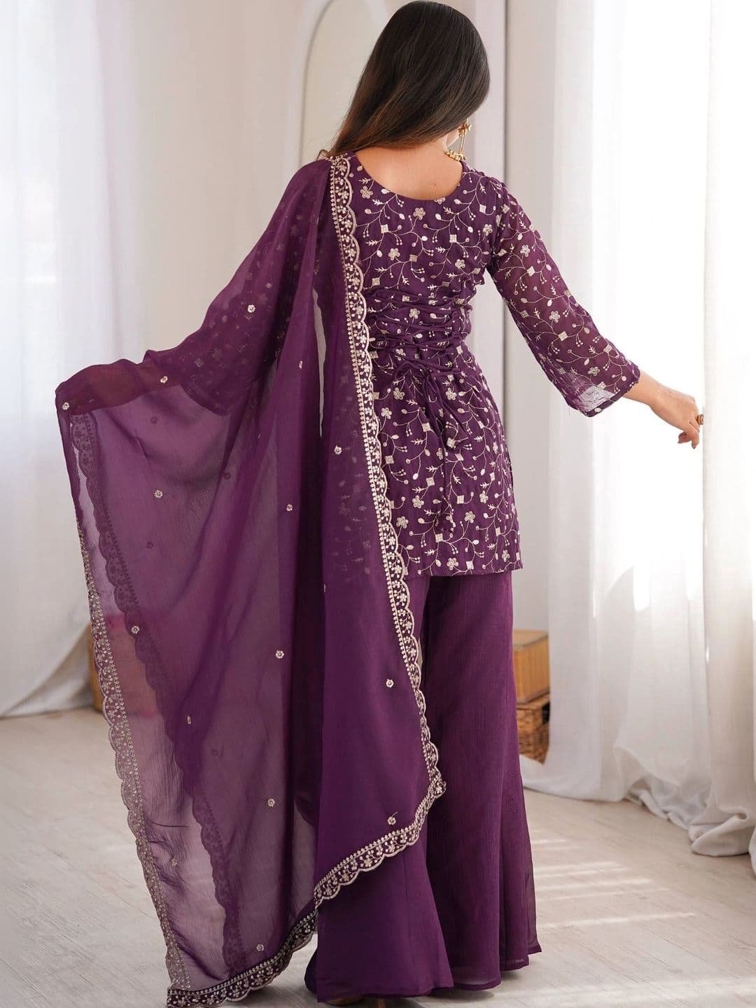 VASTRABELLA Women Ethnic Motifs Embroidered Regular Thread Work Kurta with Palazzos & With Dupatta thumbnail 5