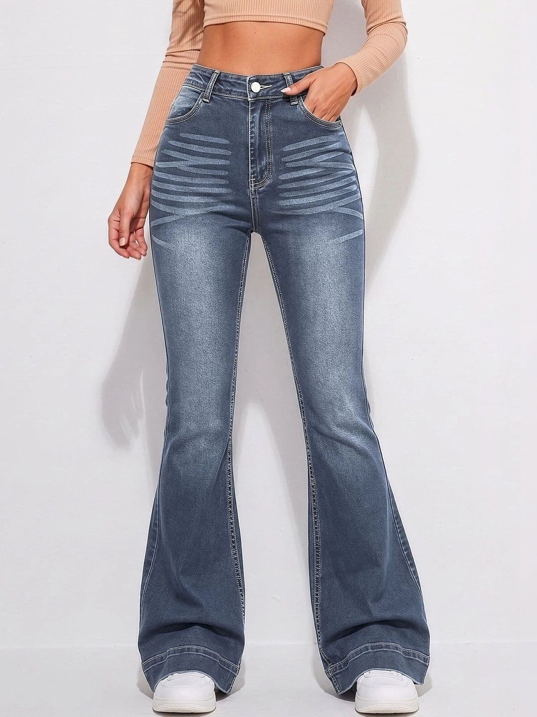 MULVARI Women Slim Fit High-Rise Low Distress Light Fade Stretchable Jeans - view 1