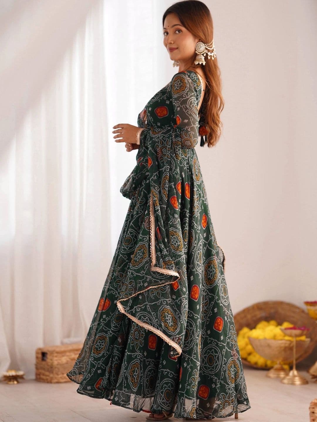 VASTRABELLA Women Ethnic Motifs Printed Regular Silk Chiffon Kurta with Pyjamas & With Dupatta thumbnail 7