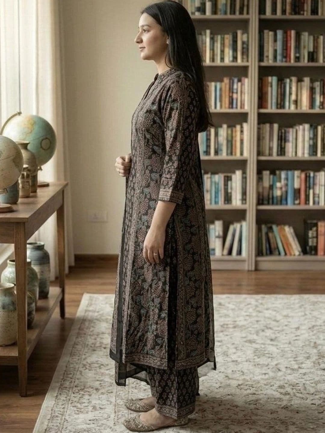 MILAAV Women Ethnic Motifs Printed Regular Mirror Work Pure Cotton Kurta with Palazzos & With Dupatta thumbnail 2