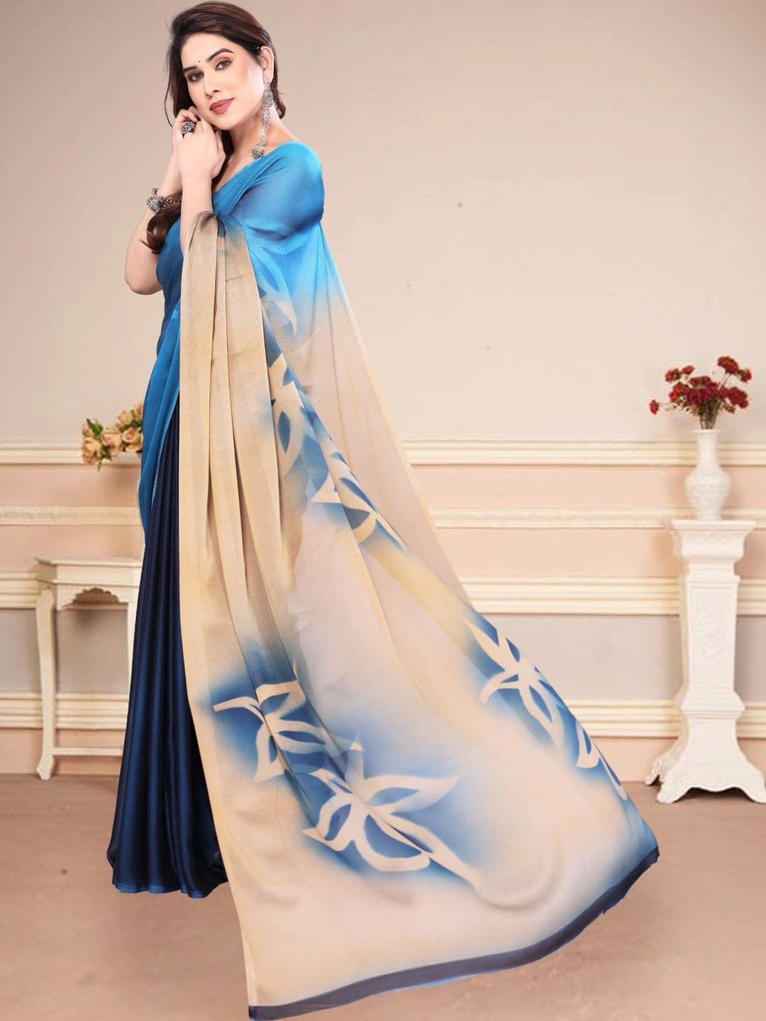 Owee Ombre Pure Chiffon Designer Saree thumbnail 5