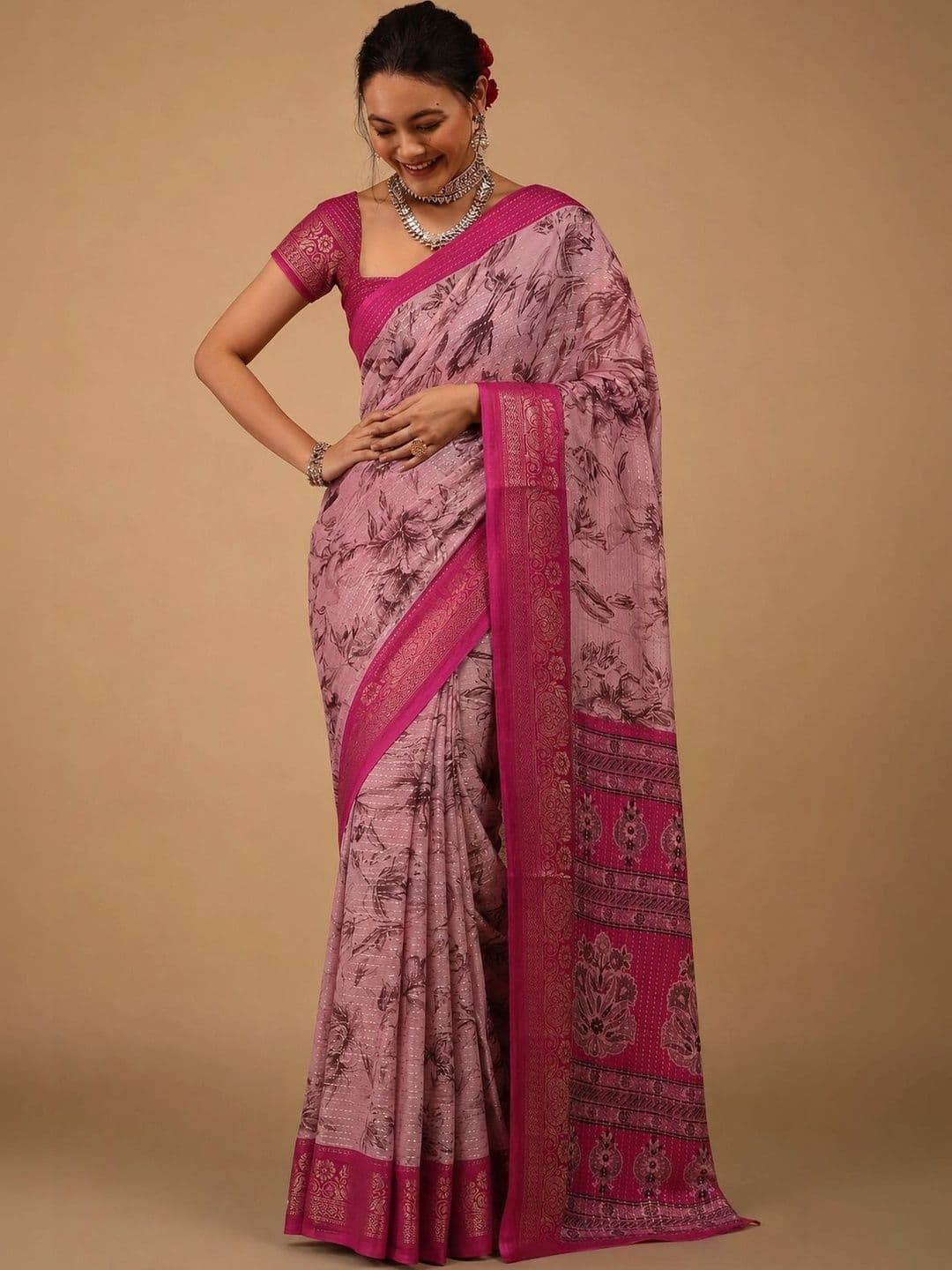 RegalDrapes Floral Zari Pure Georgette Saree - view 1