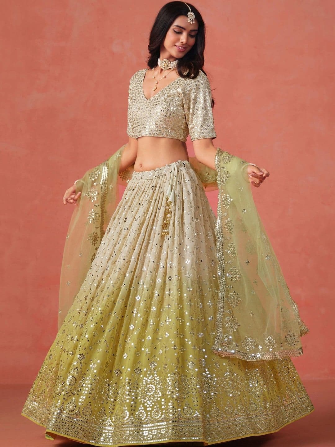 Zeel Clothing Embellished Mirror Work Semi-Stitched Lehenga & Unstitched Blouse With Dupatta thumbnail 2
