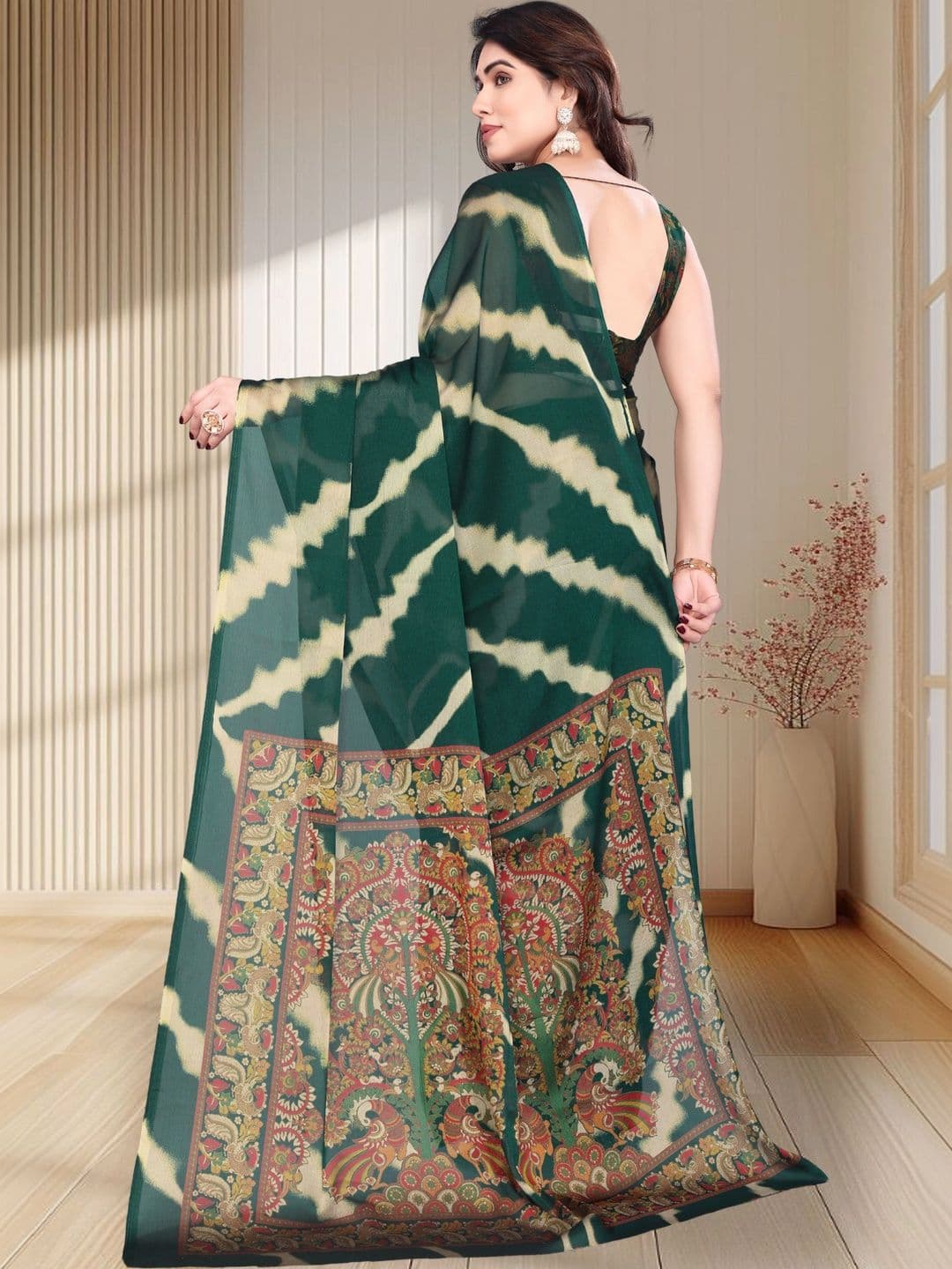 Owee Tie and Dye Pure Chiffon Designer Saree thumbnail 3
