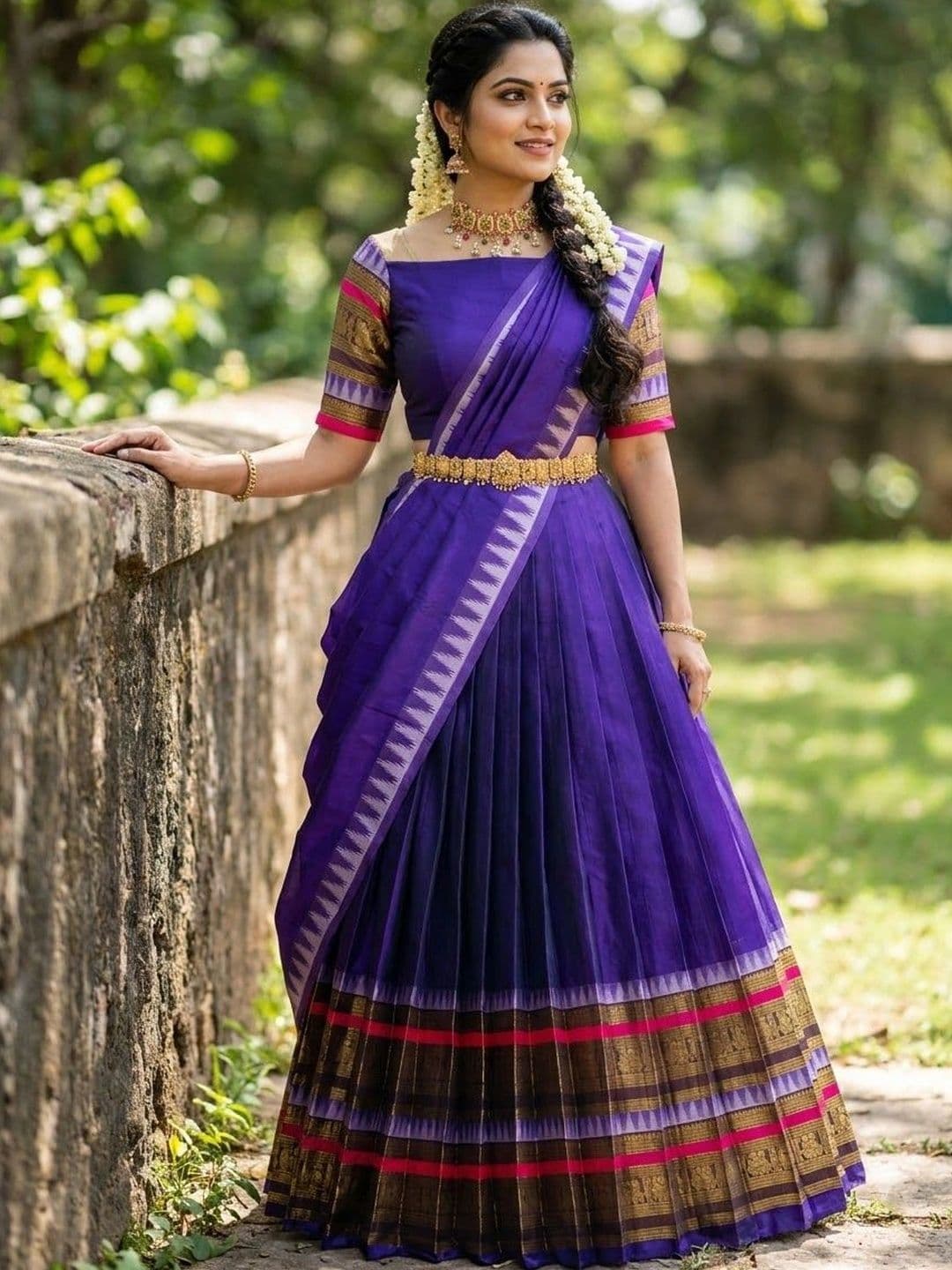 Pink Bindi Semi-Stitched Lehenga & Unstitched Blouse With Dupatta thumbnail 4