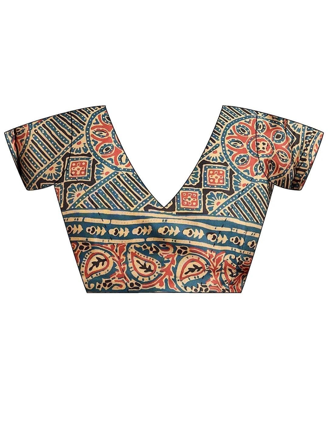 Saree mall Kalamkari Silk Blend Designer Block Print Sarees thumbnail 4