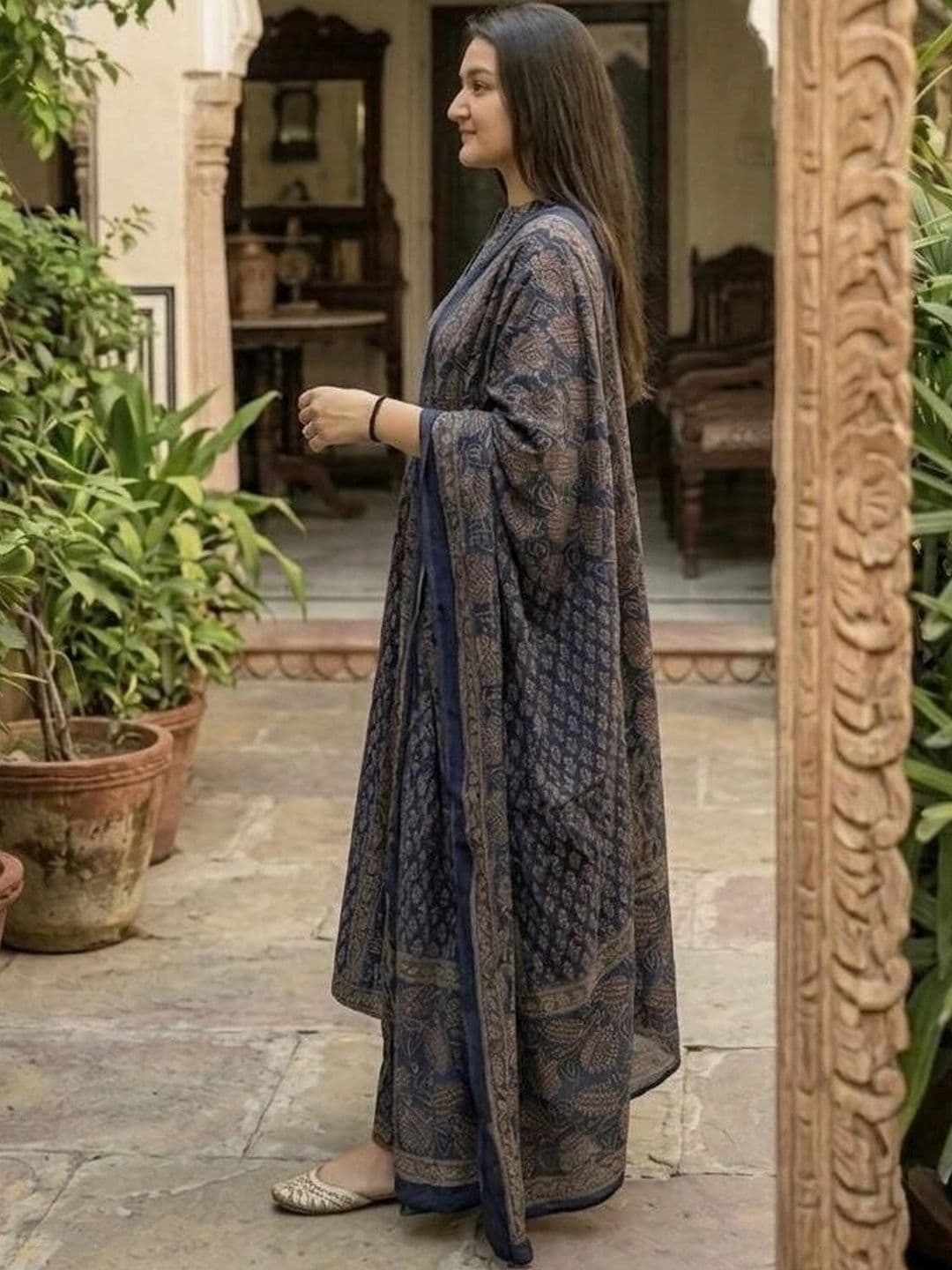 MILAAV Women Ethnic Motifs Printed Regular Mirror Work Pure Cotton Kurta with Palazzos & With Dupatta thumbnail 6