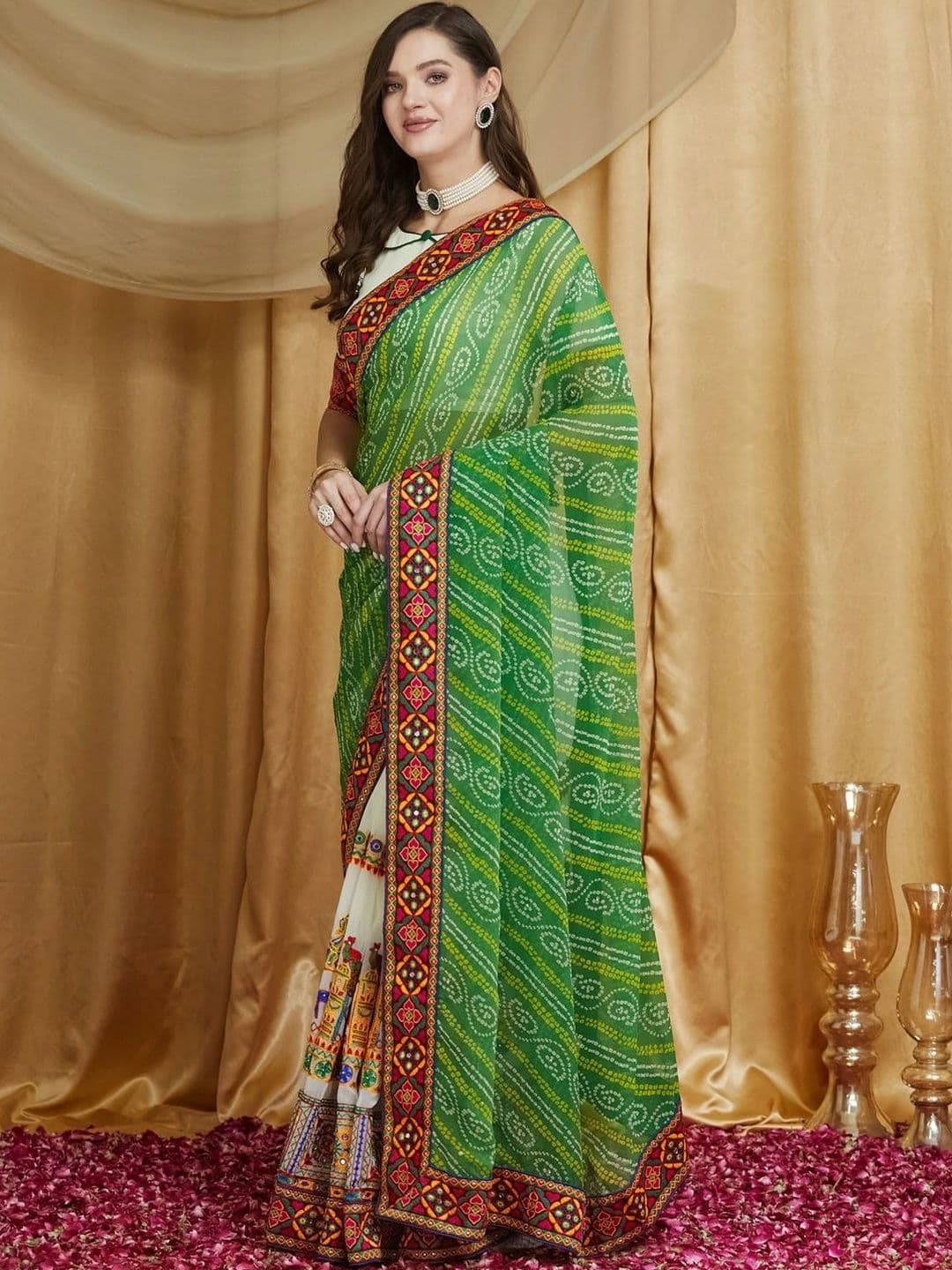 Sangria Bandhani Embroidered Pure Georgette Half and Half Bandhani Saree thumbnail 7