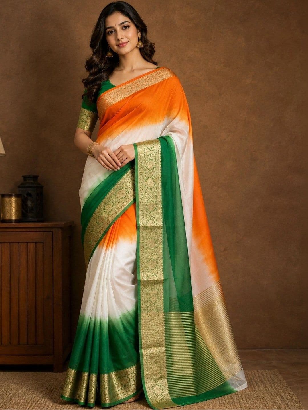 SHOPLANCE Tie and Dye Zari Organza Saree - view 1