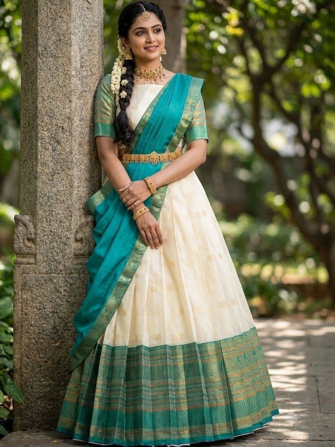 Pink Bindi Semi-Stitched Lehenga & Unstitched Blouse With Dupatta thumbnail 4