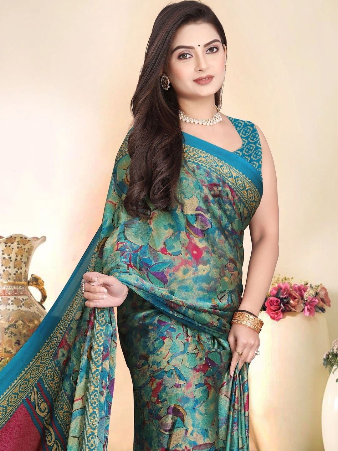 Owee Floral Pure Chiffon Designer Saree thumbnail 5