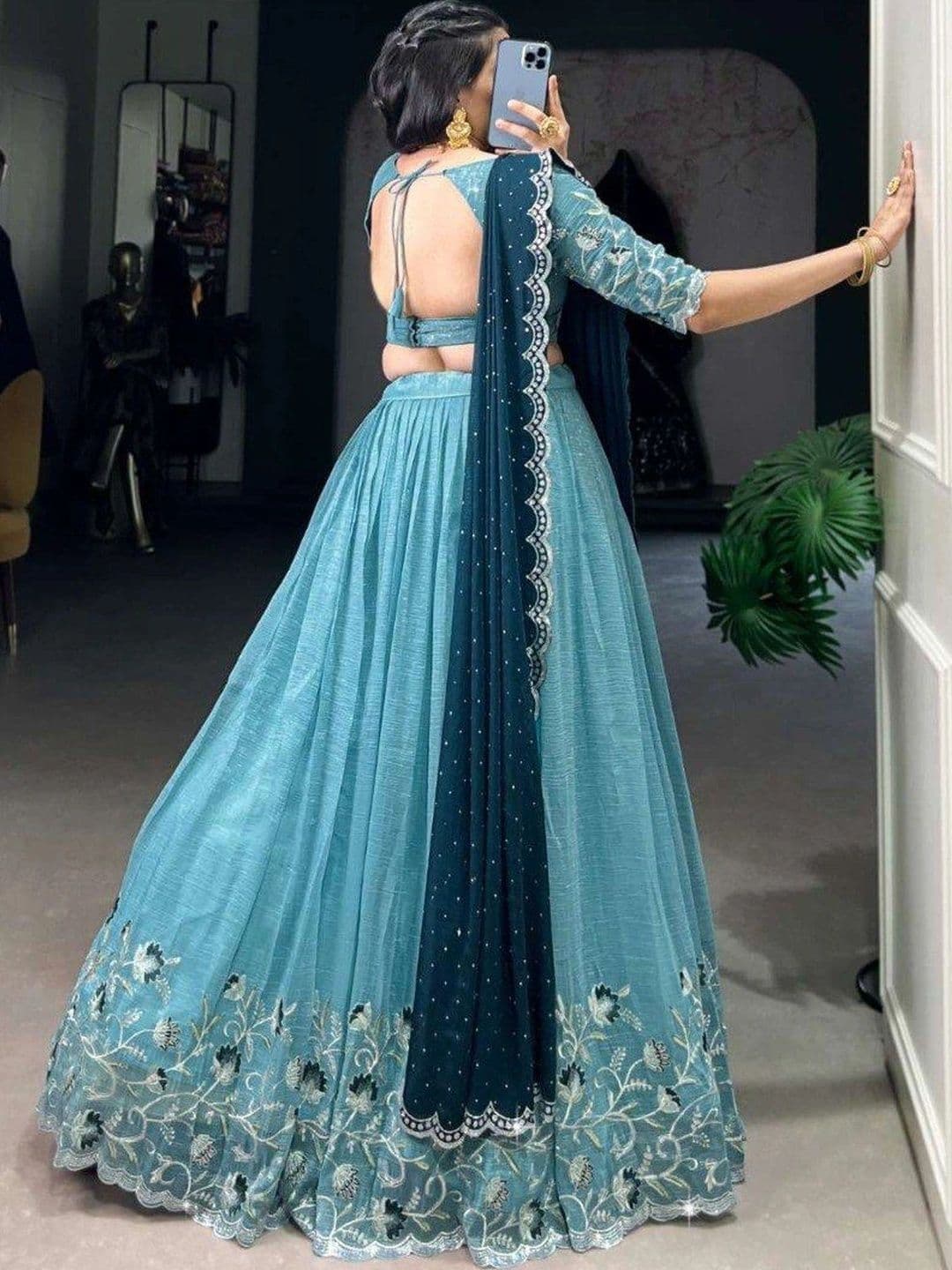 BLUSH STREET Embellished Sequinned Semi-Stitched Lehenga & Blouse With Dupatta thumbnail 2