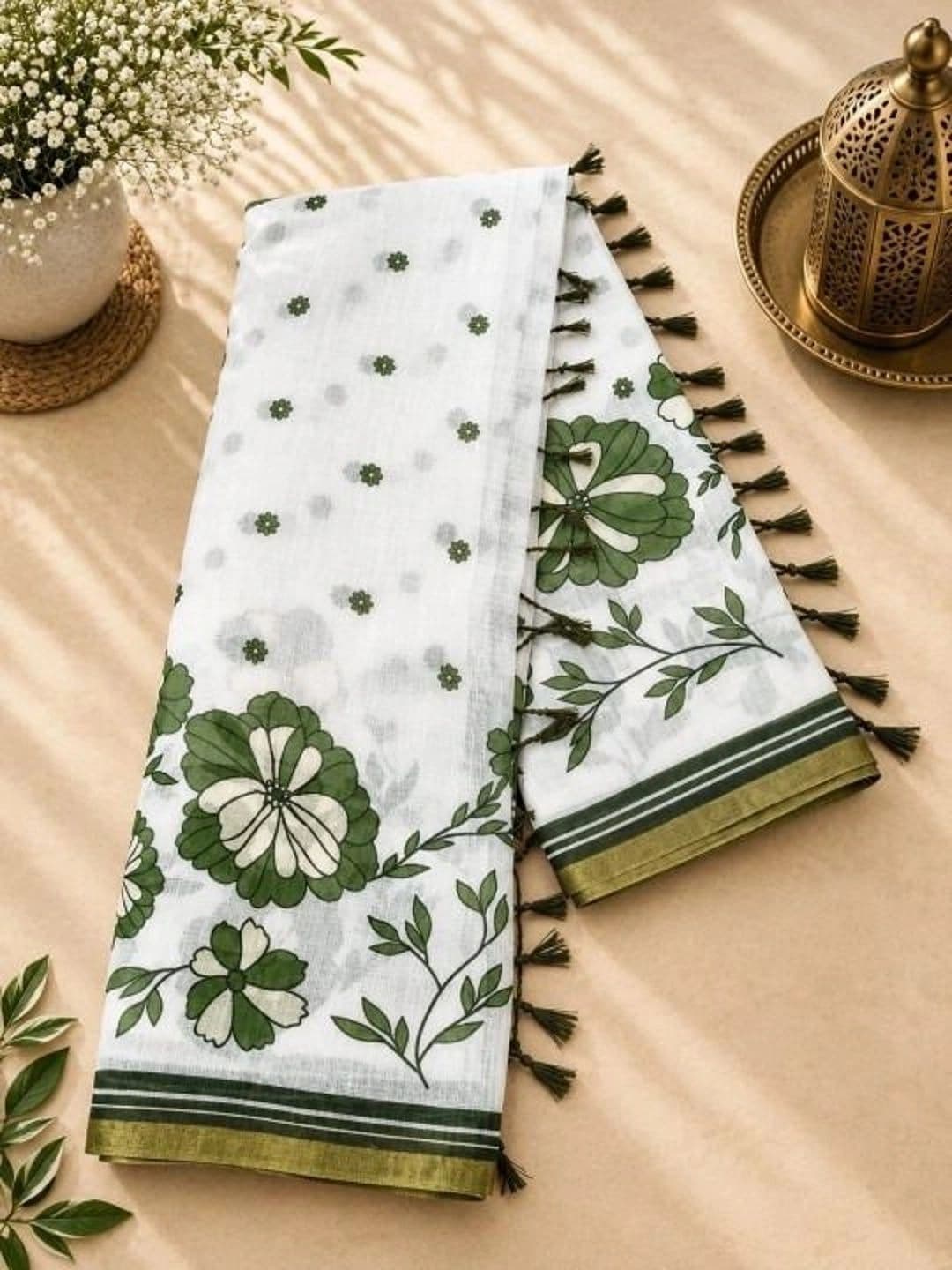 Anouk Rustic Floral Pure Linen Khadi Saree thumbnail 3