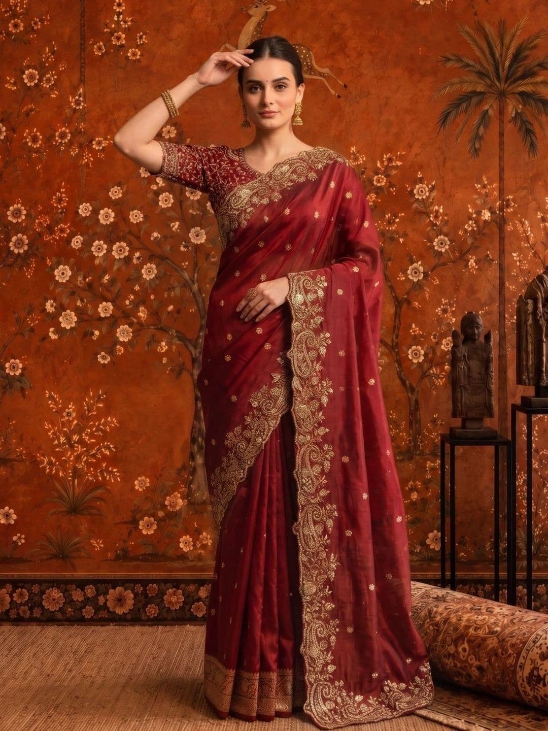 Sangria Embellished Zari Satin Saree thumbnail 2