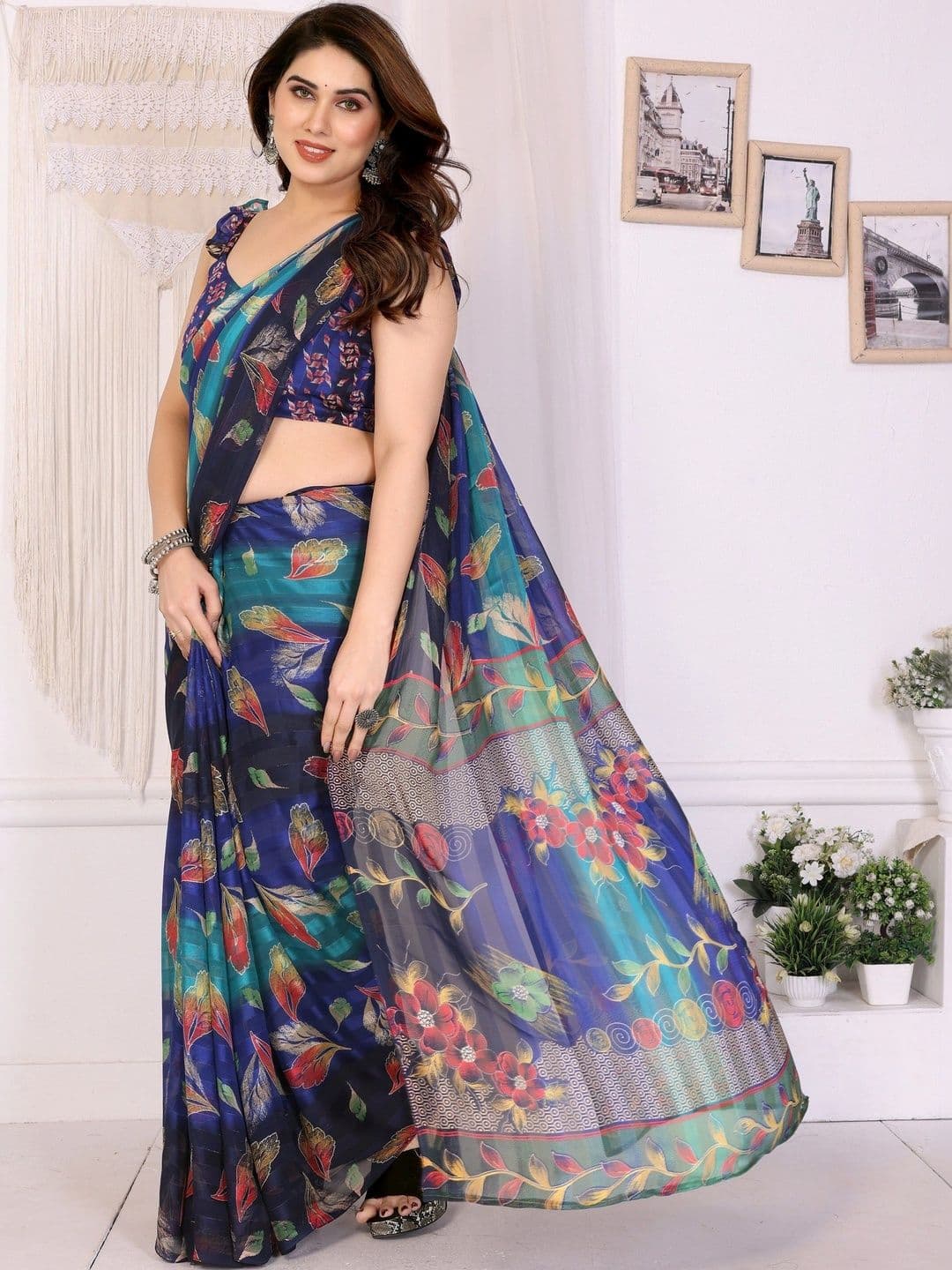 Owee Floral Pure Chiffon Designer Saree thumbnail 2