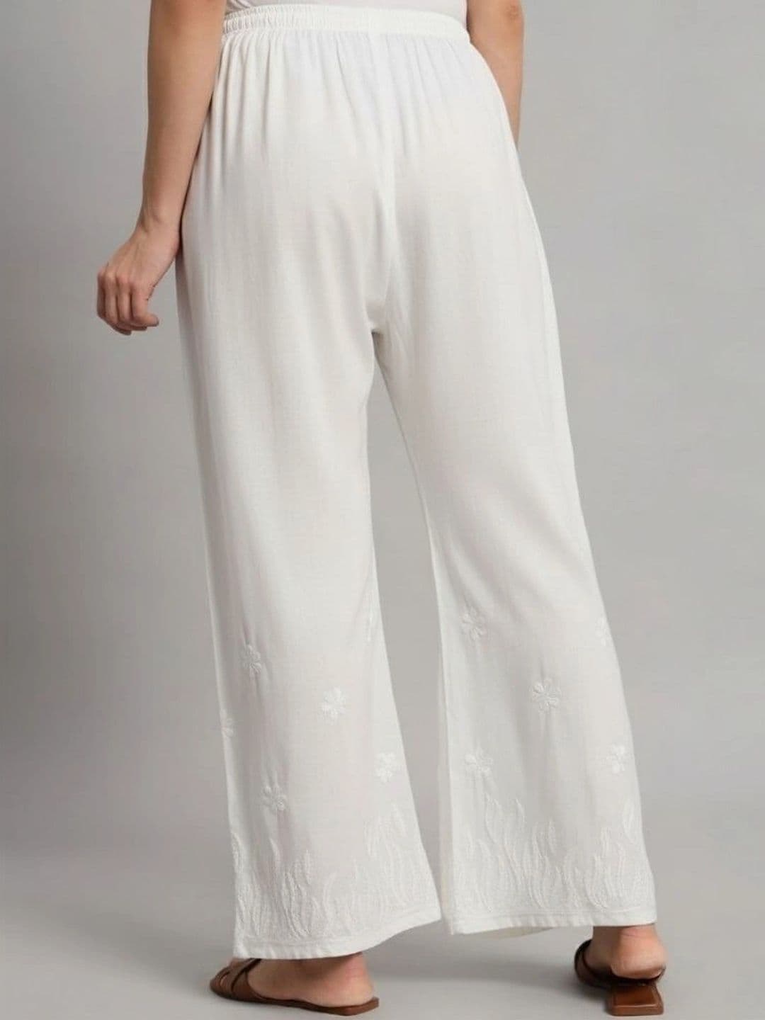 HERE&NOW Women's Chikankari Handloom Embroidered Wide-Leg Palazzos thumbnail 2