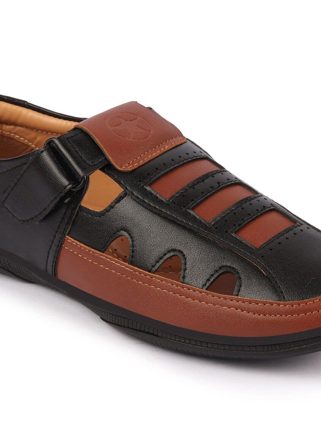 FAUSTO Men Black & Brown PU Comfort Sandals thumbnail 5