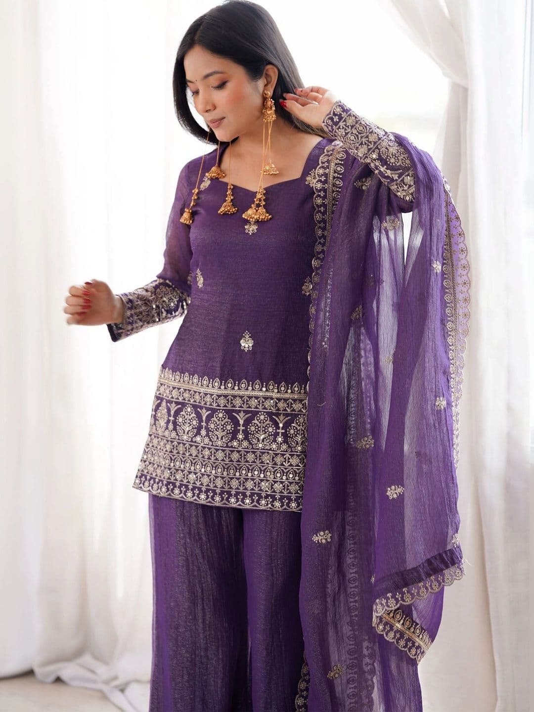 VASTRABELLA Women Ethnic Motifs Embroidered Regular Kurta with Palazzos & With Dupatta thumbnail 7