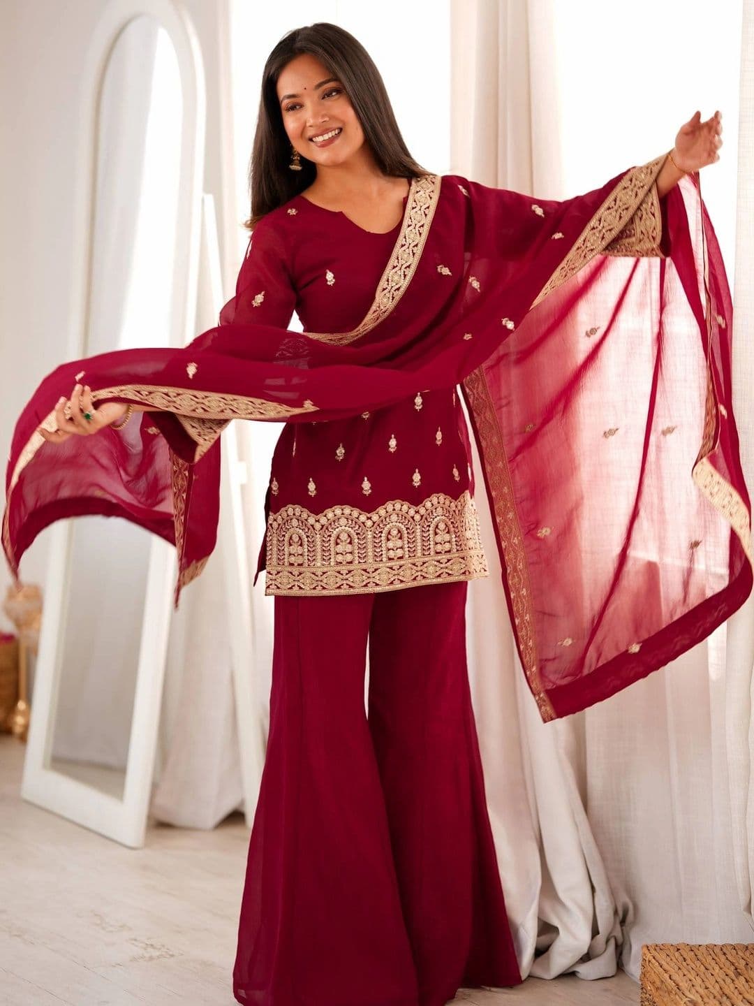 VASTRABELLA Women Ethnic Motifs Embroidered Regular Kurta with Palazzos & With Dupatta thumbnail 5