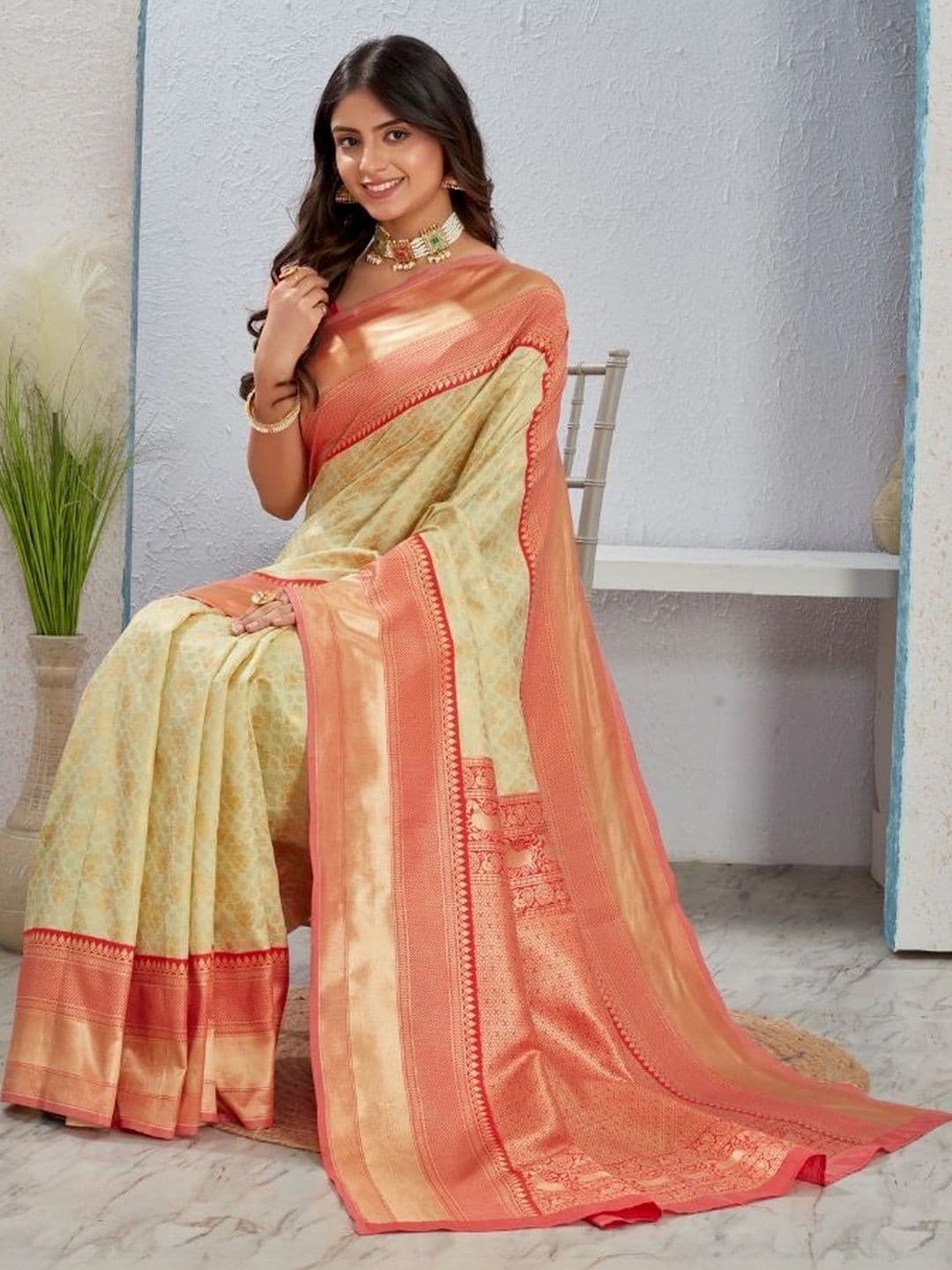 revika Woven Design Zari Art Silk Designer Kanjeevaram Saree thumbnail 5