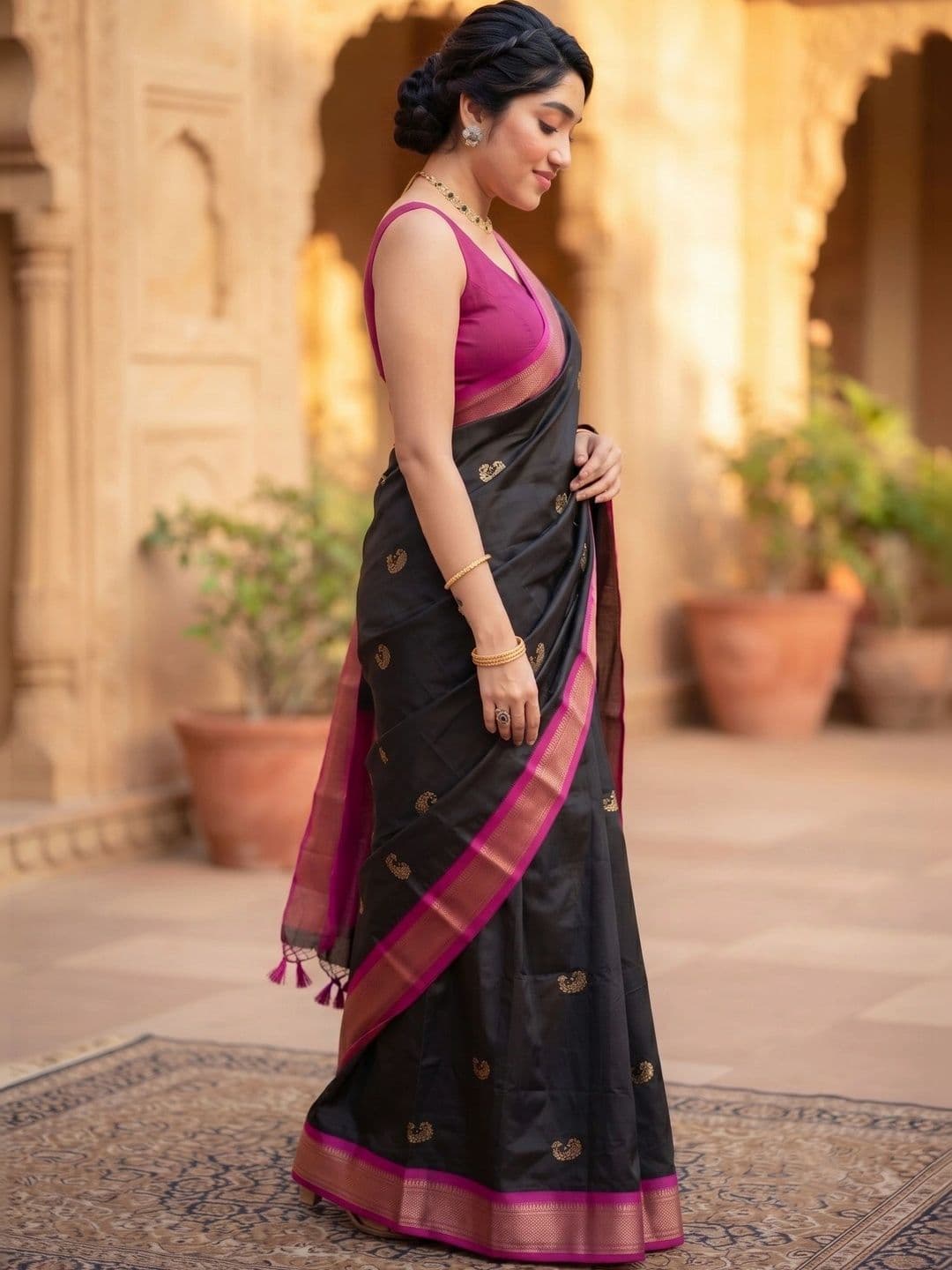 VILLE FASHION Woven Design Zari Art Silk Kanjeevaram Saree thumbnail 2