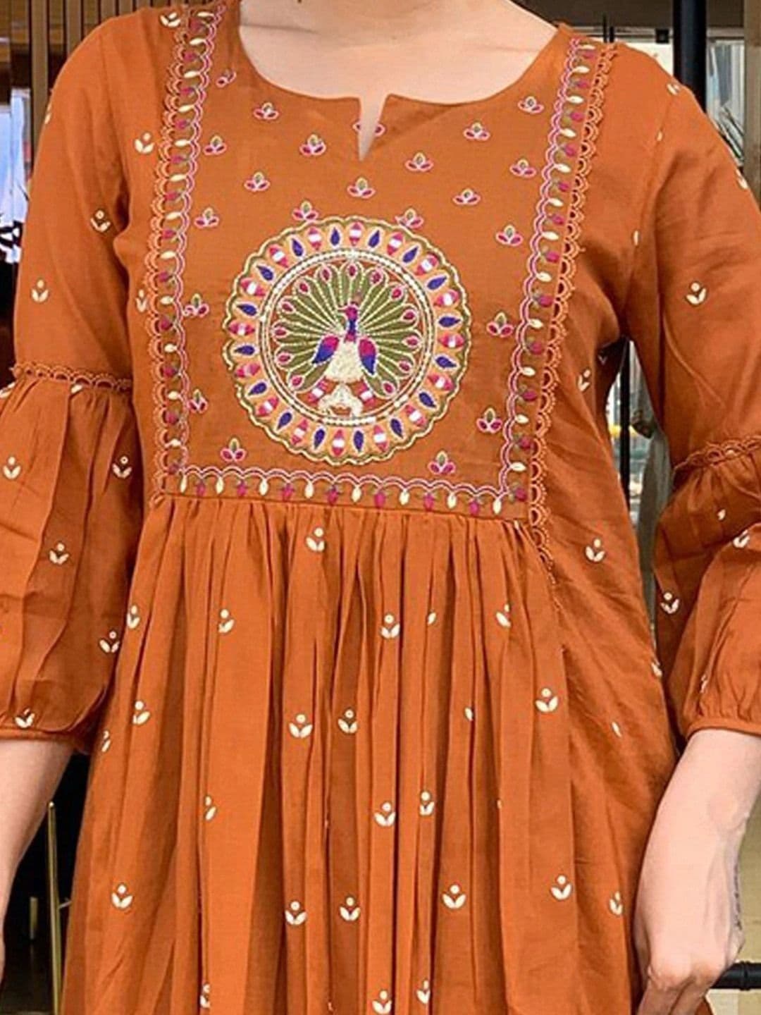 FIC FUSION CULTURE Women Ethnic Motifs Embroidered Empire Thread Work Kurta with Palazzos & With Dupatta thumbnail 7