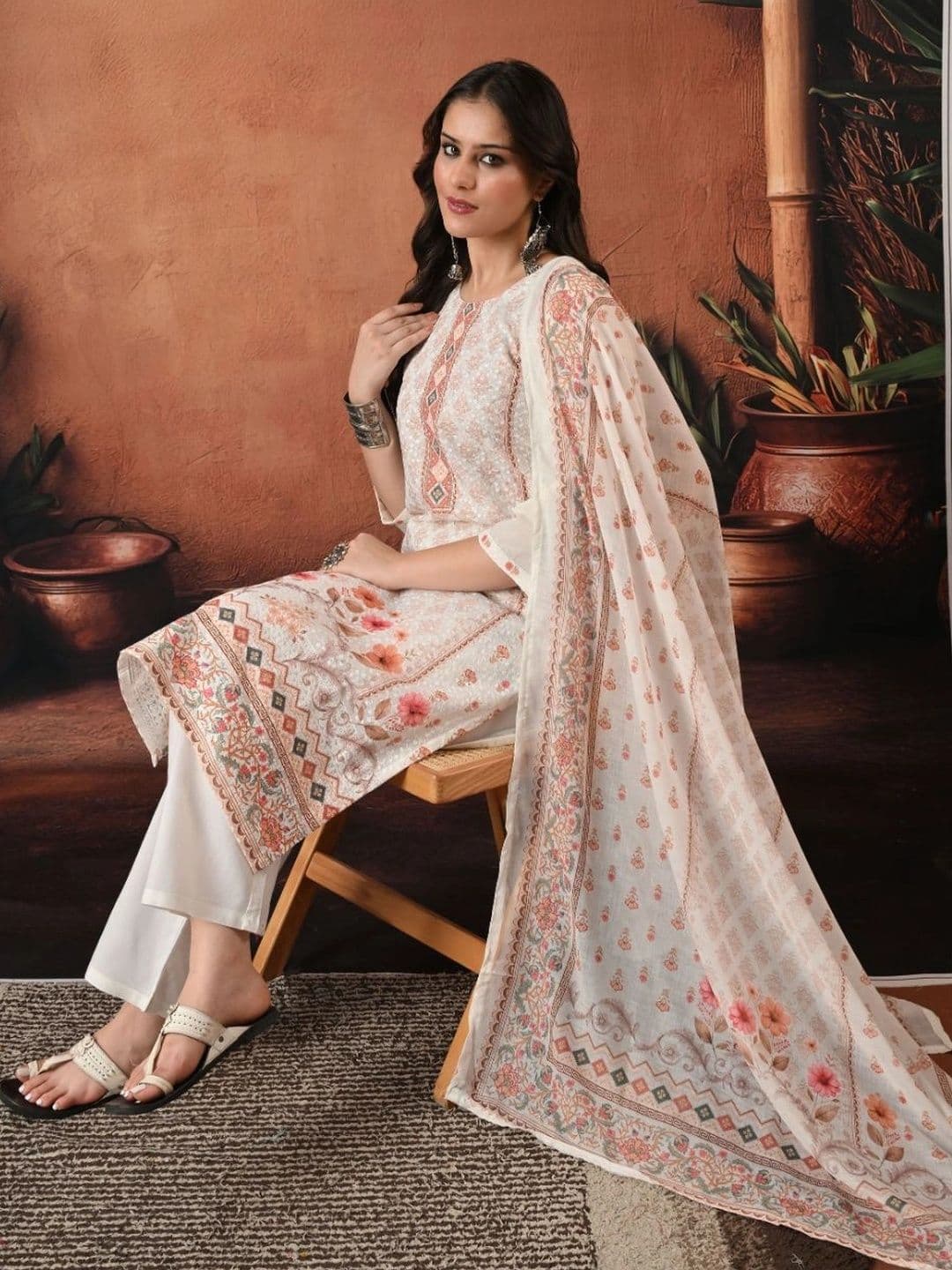 Encourage Women Ethnic Motifs Printed Regular Pure Cotton Kurta with Palazzos & With Dupatta thumbnail 3