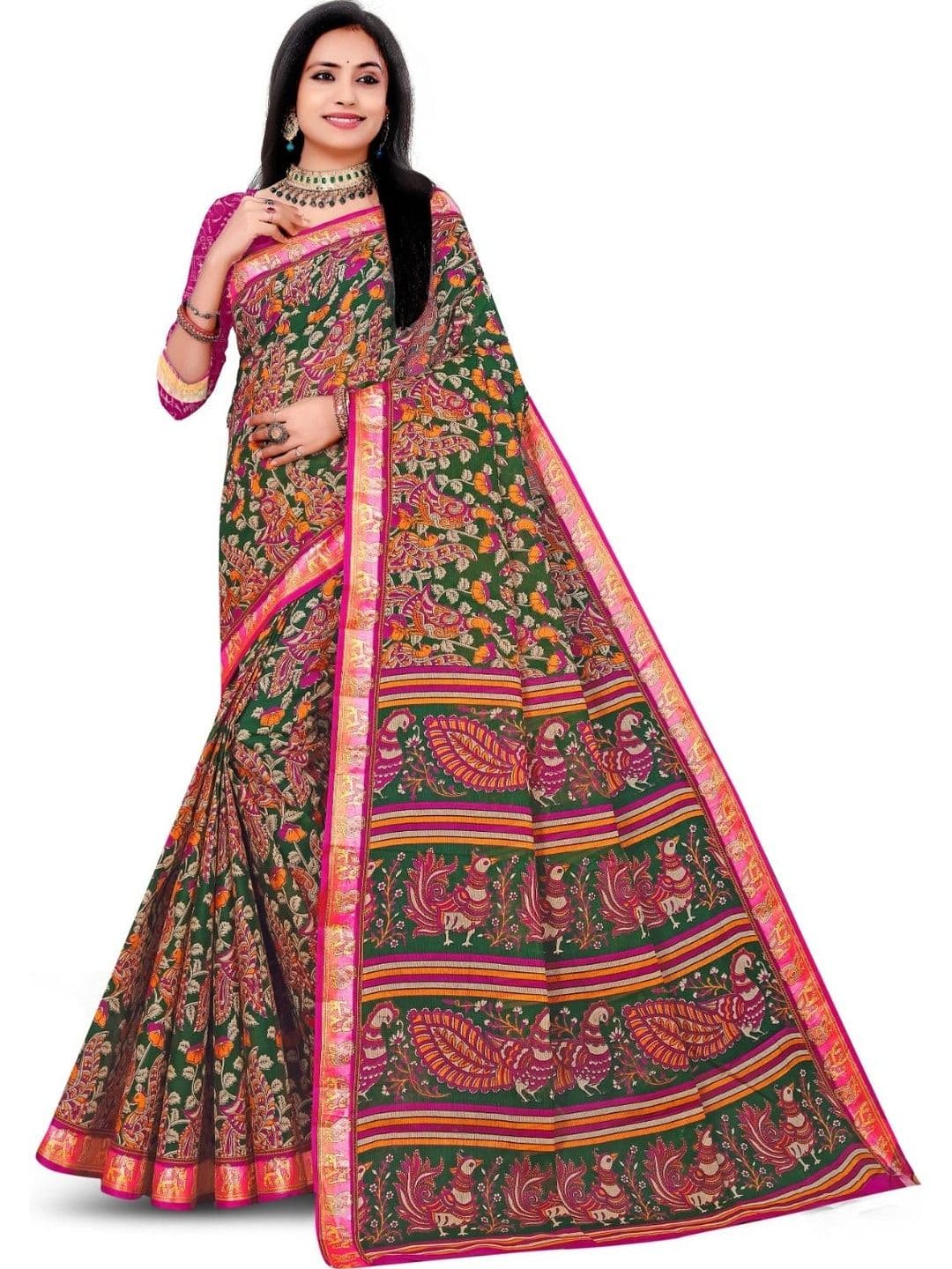 SONARIKA CREATION Kalamkari Pure Cotton Handloom Block Print Saree thumbnail 4
