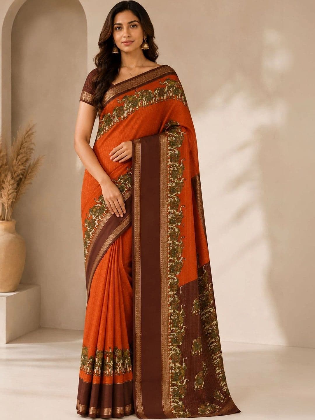 RegalDrapes Checked Zari Silk Blend Saree - view 1